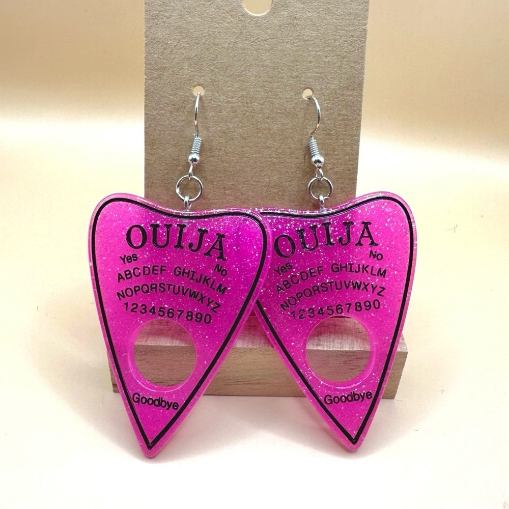 Glitter Resin Ouija Board Earrings -Hot Pink Glitter